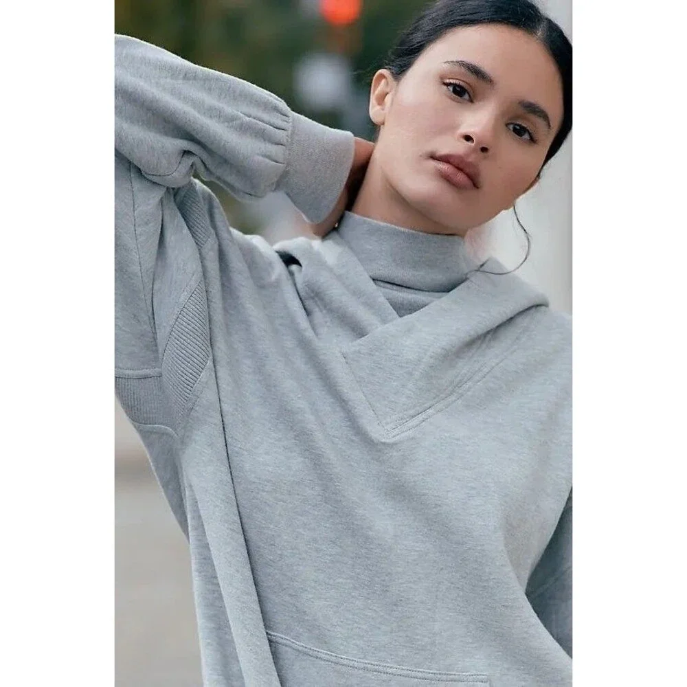 Daily Practice by Anthropologie Hooded Mini Dress Long Sleeve Gray 1X NWT 284878